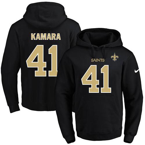 Nike Saints #41 Alvin Kamara Black Name & Number Pullover NFL Hoodie